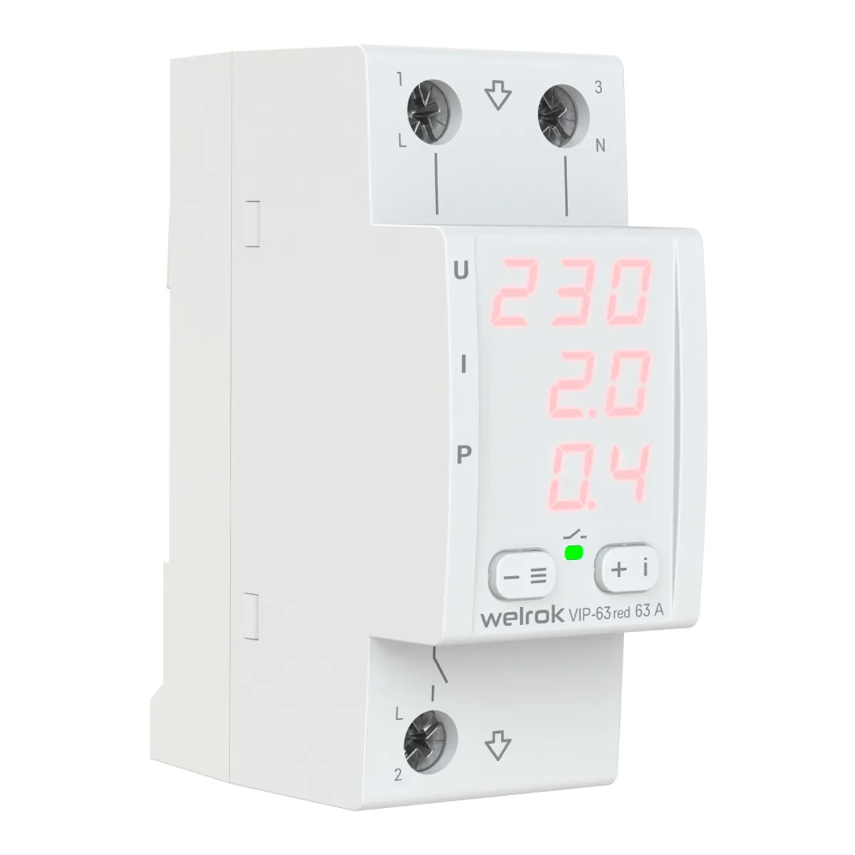 Реле напряжения с контролем тока Welrok VIP-63 red